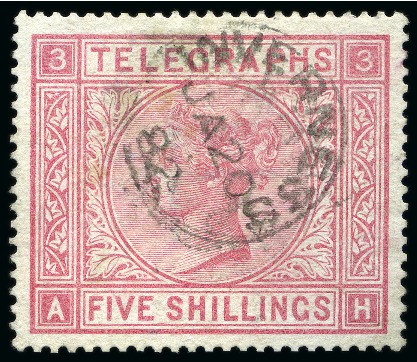 Stamp of Great Britain » Telegraphs 1881 5s Rose Pl. 3 AH Telegraph Inverness cds