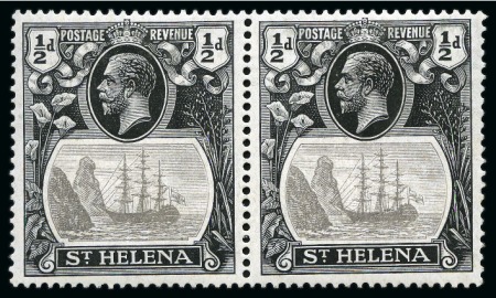 Stamp of St. Helena 1922-37 1/2d Grey & Black showing variety "torn flag" in mint lh horizontal pair with normal