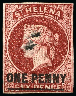 Stamp of St. Helena 1863 1d Lake (type A) used, fine to good margins, fine