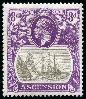 Stamp of Ascension » King George V 1924-33 8d Grey-Black & Bright Violet showing variety "torn flag", mint