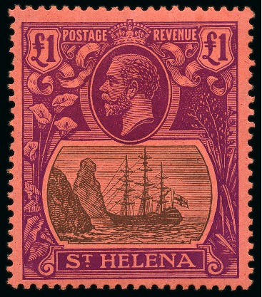 Stamp of St. Helena 1922-37 £1 Grey & Purple on red mint hr, very fine