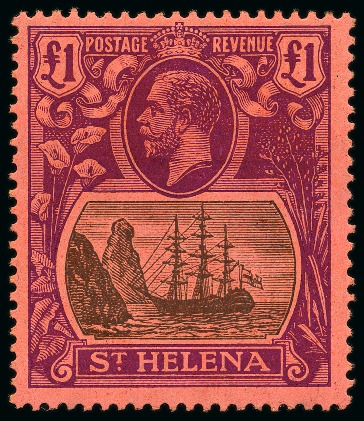 Stamp of St. Helena 1922-37 £1 Grey & Purple on red showing variety "torn flag", mint nh