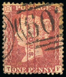 Stamp of Great Britain » 1854-70 Perforated Line Engraved 1858 1d Red Pl. 57 OUS overprint "Downwards"
