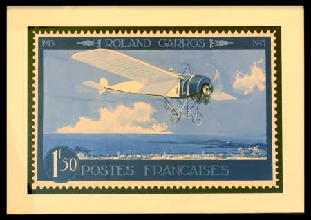 1943 Roland Garros 1f50 enlarged handpainted unadpoted
