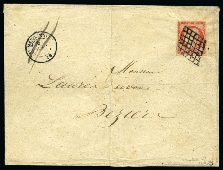 Stamp of France » Type Cérès de 1849-1850 1849, Cérès 1 franc VERMILLON VIF sur enveloppe pour