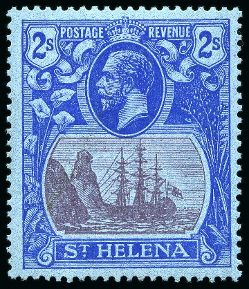 Stamp of St. Helena 1922-37 2s Purple & Blue on blue showing variety "cleft rock", mint lh