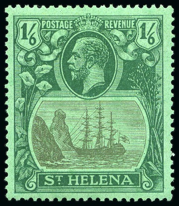 Stamp of St. Helena 1922-37 1s6d Grey & Green on green showing variety "broken mainmast", mint