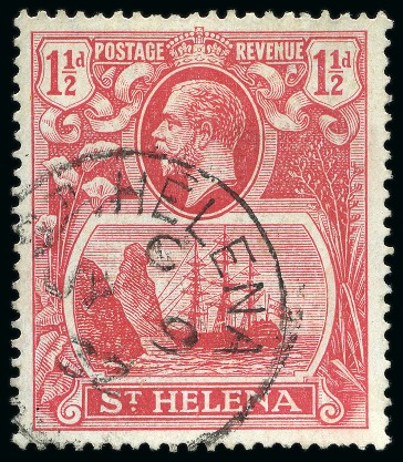 Stamp of St. Helena 1922-37 1 1/2d Rose-Red showing variety "broken mainmast" used