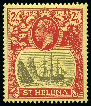 Stamp of St. Helena 1922-37 2s6d Grey & Red on yellow showing variety "torn flag", mint