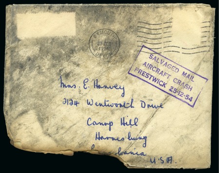 Stamp of Great Britain » Postal History » Crash and Wreck Mail 1954 Aircraft Crash Salvaged Mail Prestwick Christmas Day