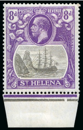 Stamp of St. Helena 1922-37 8d Grey & Bright Violet showing variety "cleft rock" in mint hr lower marginal