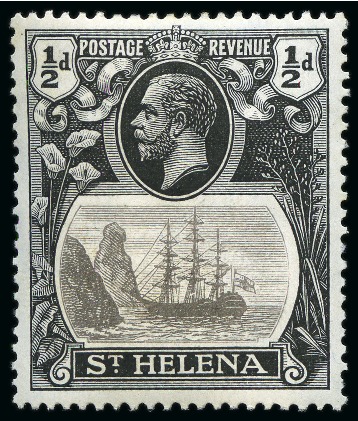 Stamp of St. Helena 1922-37 1/2d Grey & Black, 1 1/2d and 3d showing variety "broken mainmast"