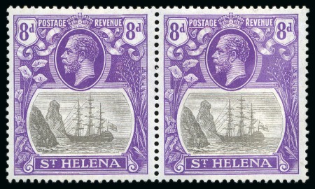 Stamp of St. Helena 1922-37 8d Grey & Bright Violet showing variety "torn flag" in mint hr pair with normal