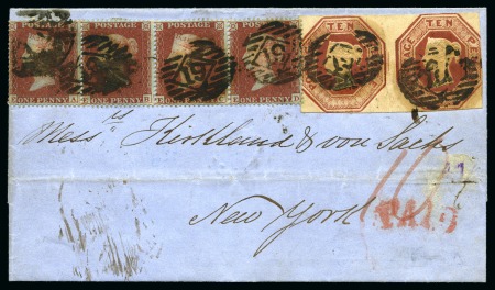 1854 (Jun 23) Wrapper from London to the USA with 1847-57 Embossed 10d pair