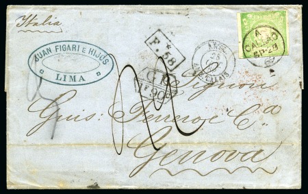Stamp of Peru Folded cover to Genoa with 1868-72 1d green, 