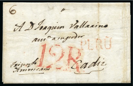 Stamp of Peru 1809 (Nov 11) Entire letter to Cadiz, Spain, bearing red "PERÙ" straight-line 