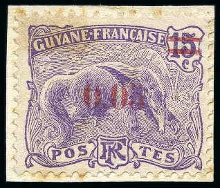 Stamp of Colonies françaises » Guyane française 1904-07, Lot de 2 essais différents de surcharge sur