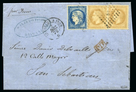 1870, Lettre pour San Sebastian (Espagne) avec affranchissement