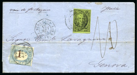 Stamp of Mexico » Later Issues 1871 (Aug 12). Entire letter from Veracruz to Genoa, franked by 1868 12c 