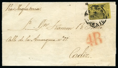 Two covers from Mexico City to Spain, bearing single 1868 perf. 50c 