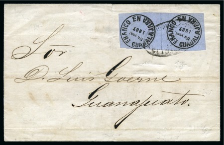 Stamp of Mexico » Guadalajara 1867, third printing, 1r on blue imperforate thin oblong quadrille paper on cover
