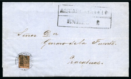 Stamp of Mexico » Later Issues 1861, 8r black on red-brown, quarter used as 2r on entire letter
