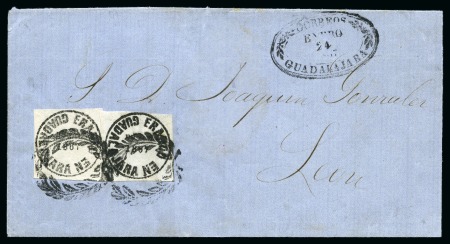 Stamp of Mexico » Guadalajara 1867, first printing, 1r on white medium wove paper, two examples on cover