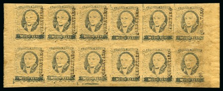 Stamp of Mexico » Later Issues 1861, 1/2r black on buff, "QUERETARO", hor. block of 12