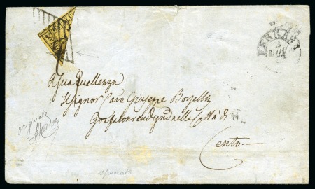 1859, lotto composto dalla serie nuova con gomma, più 13 francobolli usati, la maggior parte su frammento e compreso un 8 b., come pure una lettera da Ferrara per Cento affr. con un 2 b. frazionato a metà