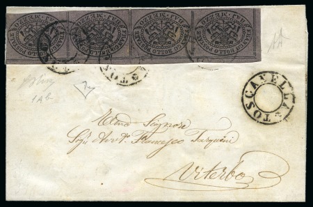 Stamp of Italian States » Papal States 1852 1/2b deep violet strip of four from upper left corner of the sheet on cover