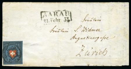 5 Rp. dunkelblau ohne KE, Type 32, auf Brief nach Zürich adressiert
