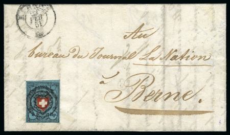 5 Rp. dunkelblau ohne KE, Type 32, auf Brief nach Bern adressiert