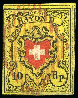 Stamp of Switzerland / Schweiz » Rayonmarken » Rayon II, gelb, ohne Kreuzeinfassung (STEIN B) 10 Rp. gelb Type 7 B RU, sauber gestempelt mit roter Raute