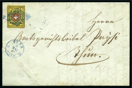10 Rp. gelb Type 35 B LO, auf Brief nach Thun adressiert, sauber gestempelt mit blauer Raute
