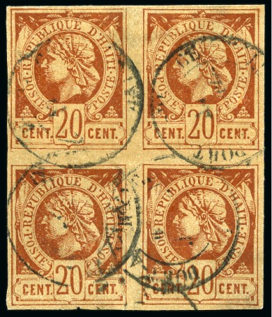 Stamp of Haiti 1881, 20c red-brown, block of four, pos. 21-22/31-32, 