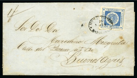 Stamp of Uruguay » General Issues 1860, Thick Figures 120c blue used on entire letter