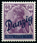 1920 Danzig overprinted set of three, 60pf., 1M and