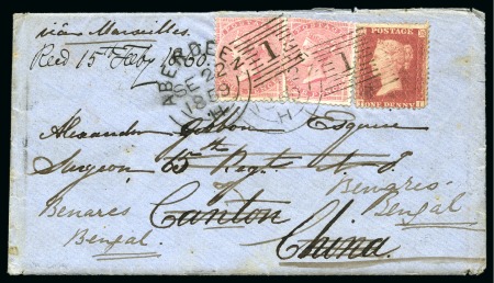 Stamp of Great Britain » 1854-1900 Postal History of the Perforated Line Engraved and Surface Printed Issues 1859 (Sep 22) Envelope to Canton, CHINA from Aberdeen, plus front to Hong Kong