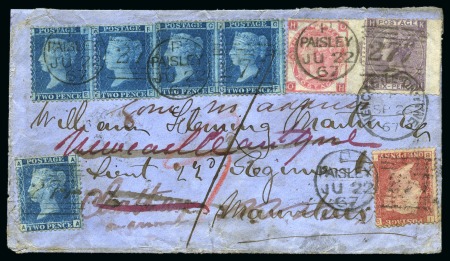 Stamp of Great Britain » 1854-1900 Postal History of the Perforated Line Engraved and Surface Printed Issues 1867 (Jun 22) Envelope to MAURITIUS, redirected back to UK