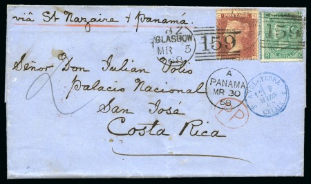 Stamp of Great Britain » 1854-1900 Postal History of the Perforated Line Engraved and Surface Printed Issues 1868 (Mar 5) Wrapper to COSTA RICA from Glasgow