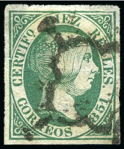 Stamp of Spain 1851 10r Green used with fine to large margins