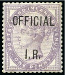 Stamp of Great Britain » Officials INLAND REVENUE: 1881 1d lilac with "OFFICIAL / I. R." type A essay overprint