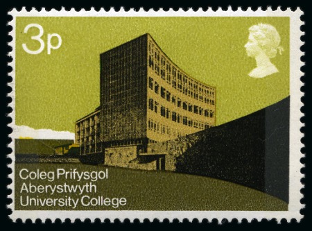 Stamp of Great Britain » Queen Elizabeth II 1971 British Architecture 3p with strong downwards shift of the lemon (clouds at left), mint hr