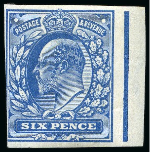 Stamp of Great Britain » King Edward VII » 1902-10 De La Rue Issues 1902-10 De La Rue 6d imperforate colour trial in blue, mint hr