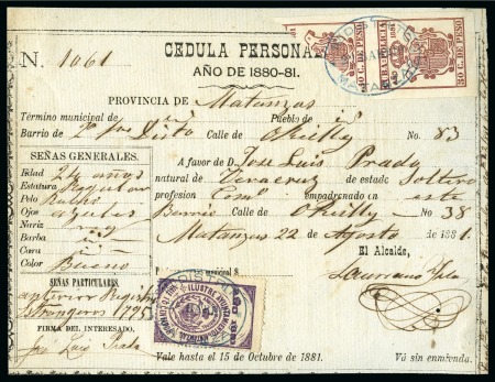 Stamp of Large Lots and Collections Cuba: 1865-83, "Documentos de Policía" imperforate revenue