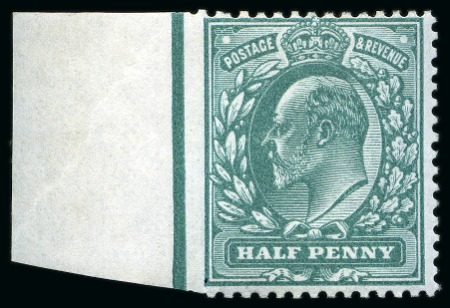 Stamp of Great Britain » King Edward VII » 1902-10 De La Rue Issues 1902-10 De La Rue 1/2d blue-green showing variety imperforate between stamp and margin, mint lh