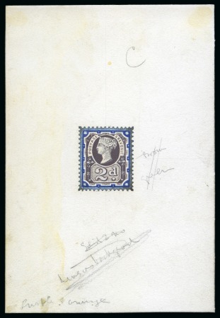 Stamp of Great Britain » 1855-1900 Surface Printed » 1887-1900 Jubilee Issue & 1891 £1 Green 1884 2d Hand-painted essay by Mr Carey in purple, blue and Chinese white on card