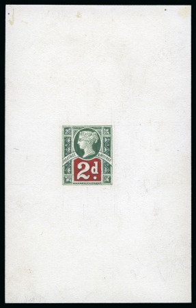 Stamp of Great Britain » 1855-1900 Surface Printed » 1887-1900 Jubilee Issue & 1891 £1 Green 1884 2d Hand-painted essay in green, red and Chinese white on card 