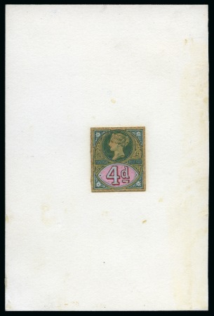 Stamp of Great Britain » 1855-1900 Surface Printed » 1887-1900 Jubilee Issue & 1891 £1 Green 1884 4d Hand-painted essay in in green, red and Chinese white