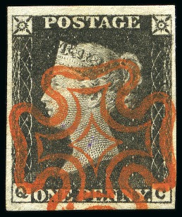 1840 1d Black pl.1a QC, large balanced margins all